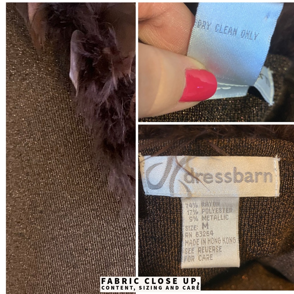 VINTAGE Y2K DRESSBARN BROWN W/METALLIC THREAD CARDIGAN W/FAUX FEATHER COLLAR (M) - Picture 12 of 14